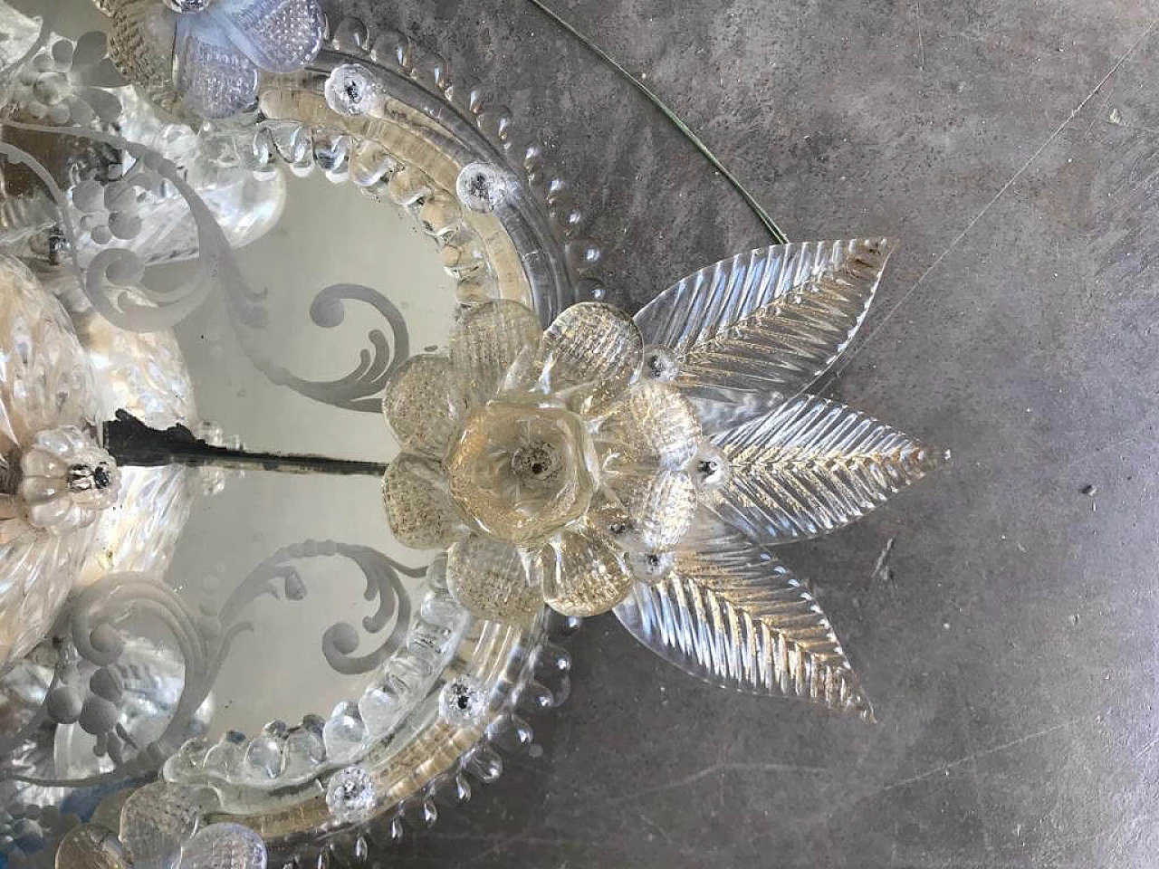 Coppia di applique antiche in vetro di Murano con specchio, anni '30 1258496