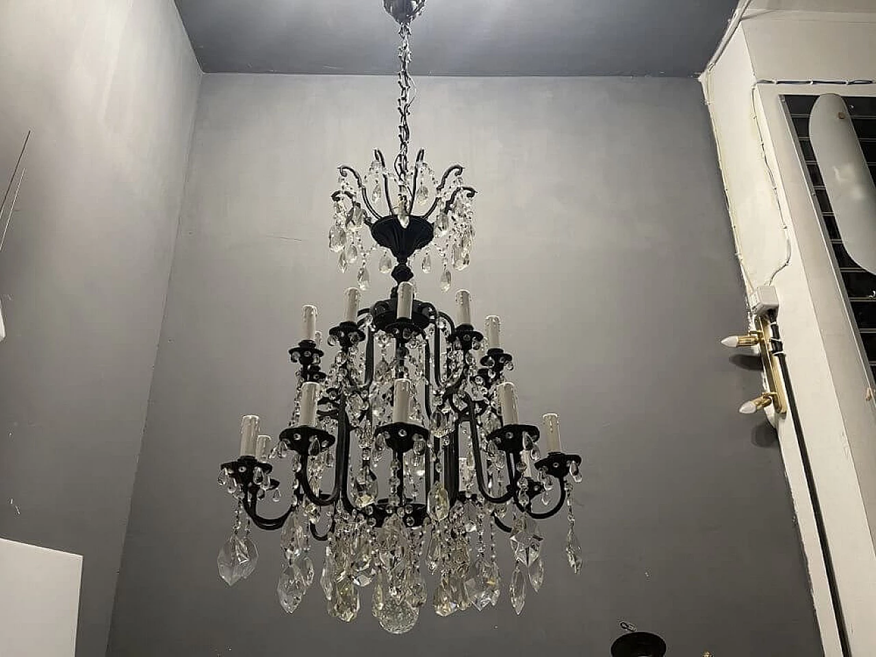 Crystal and wrought iron chandelier, 20s 1258504