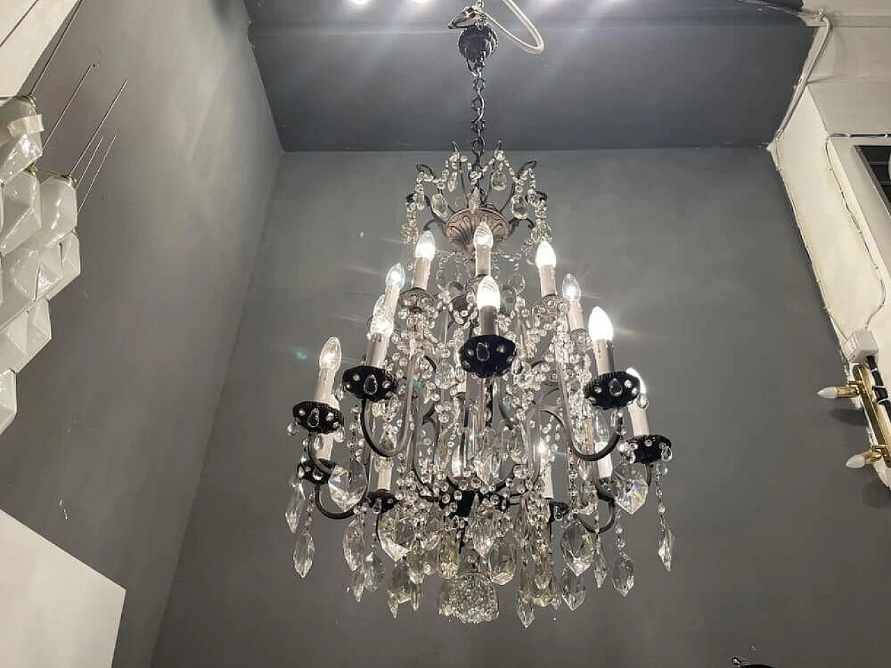 Crystal and wrought iron chandelier, 20s 1258505
