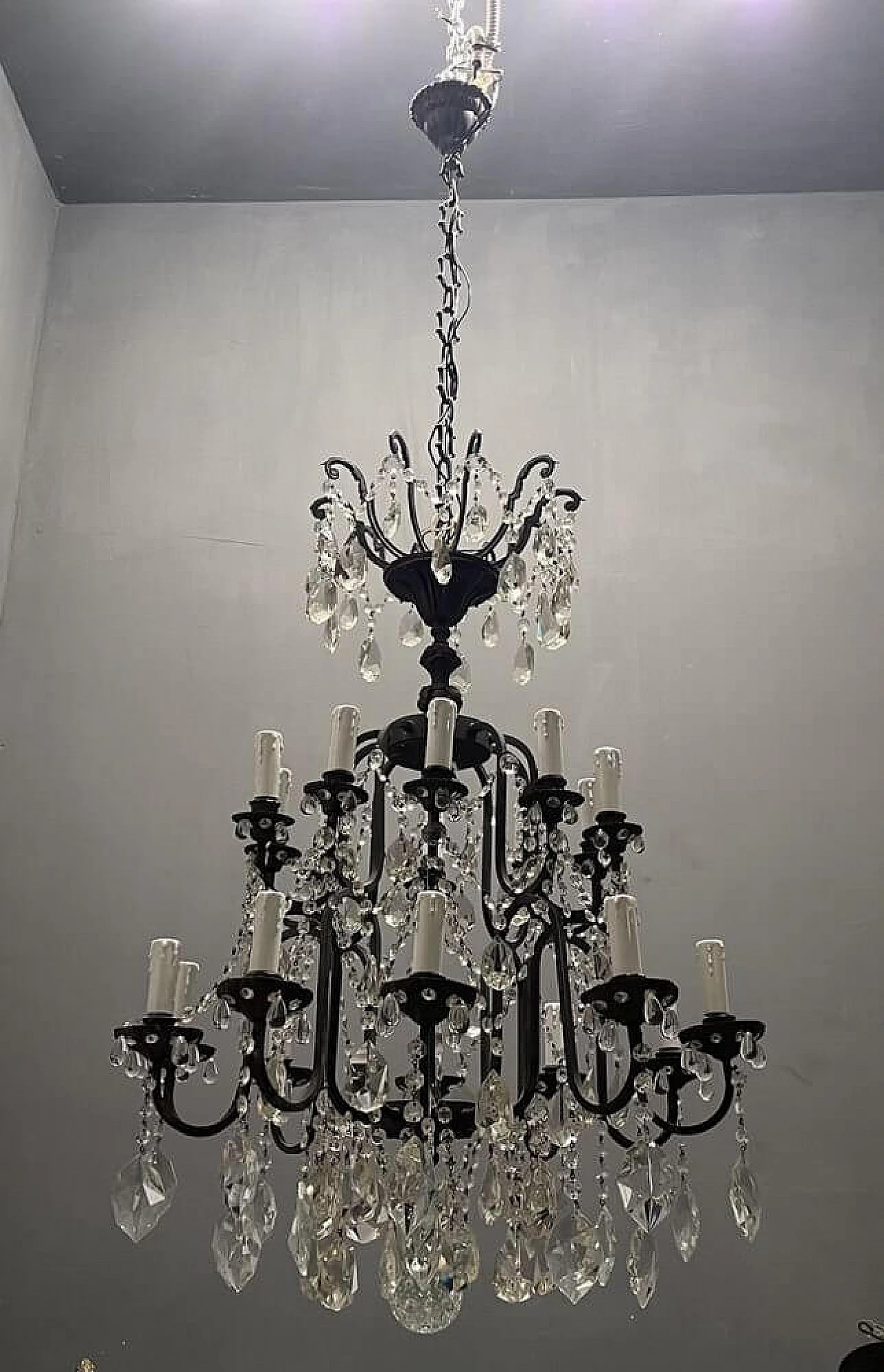 Crystal and wrought iron chandelier, 20s 1258507