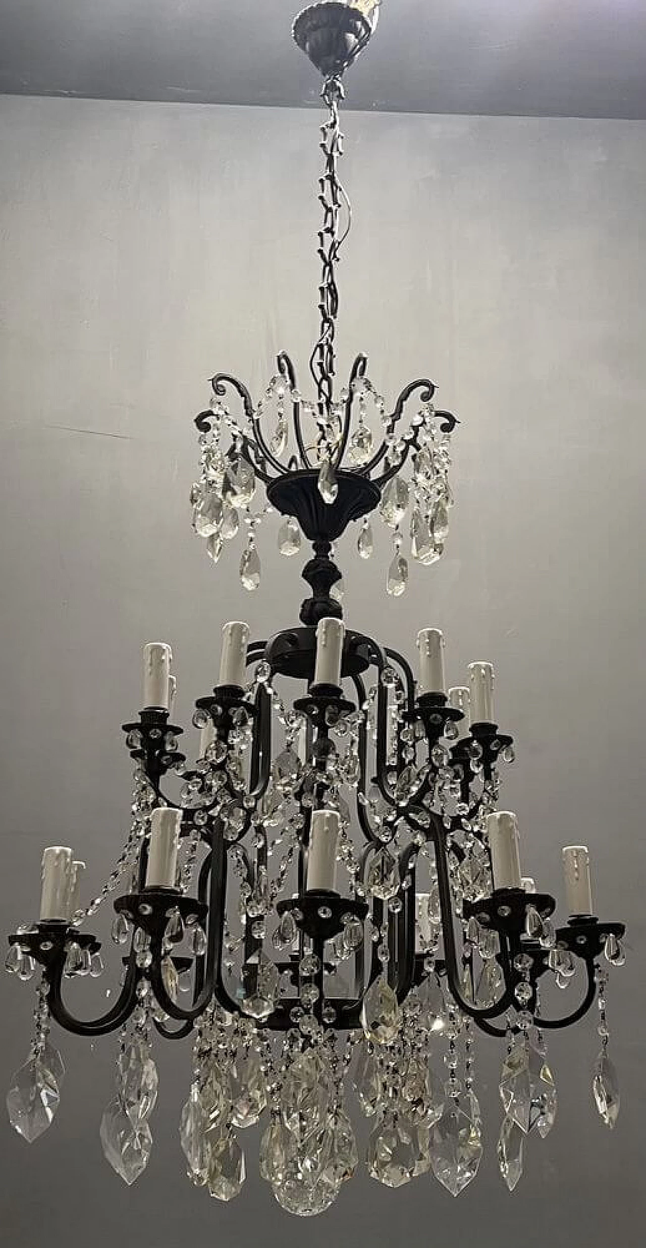 Crystal and wrought iron chandelier, 20s 1258508