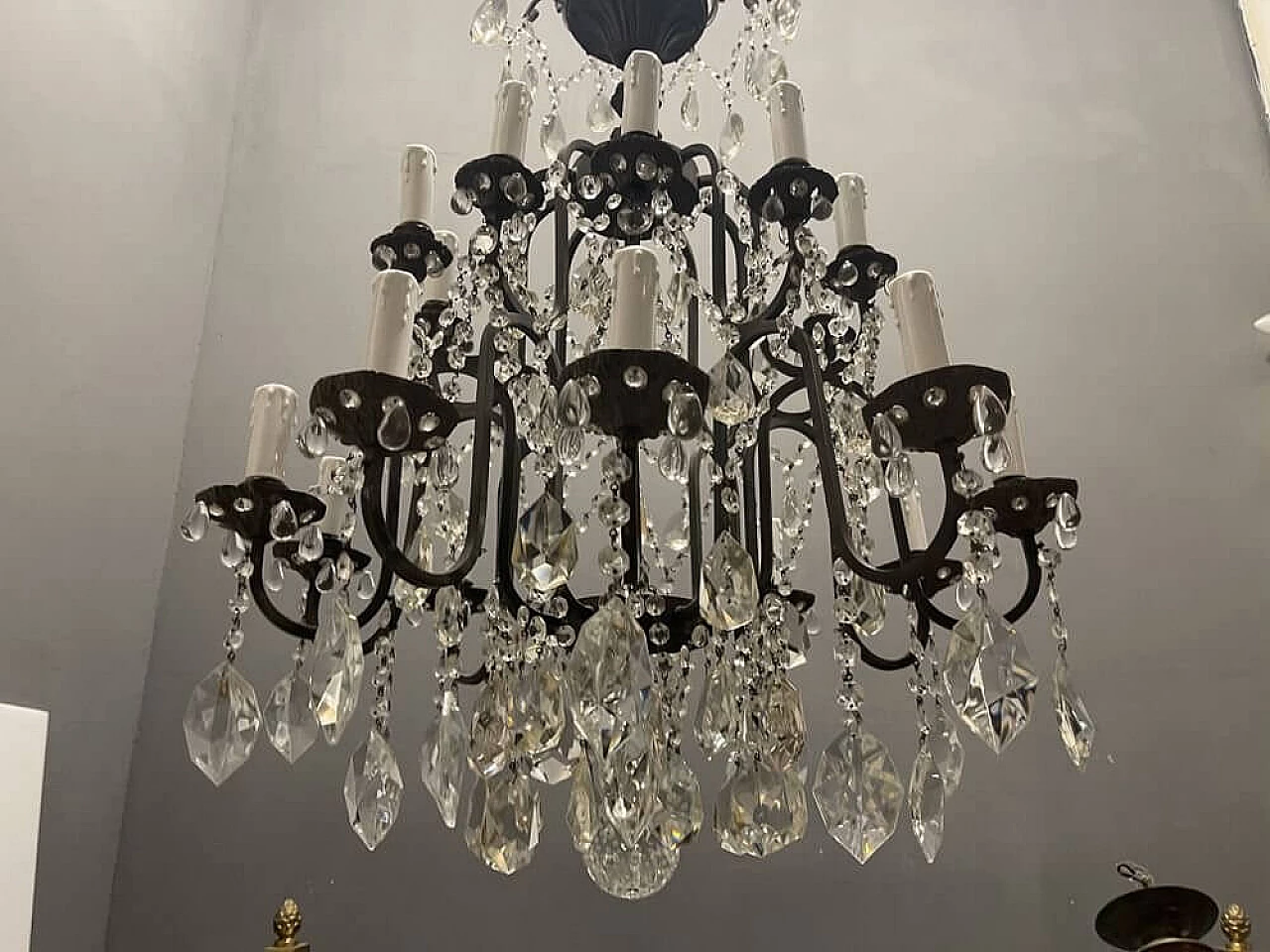 Crystal and wrought iron chandelier, 20s 1258510
