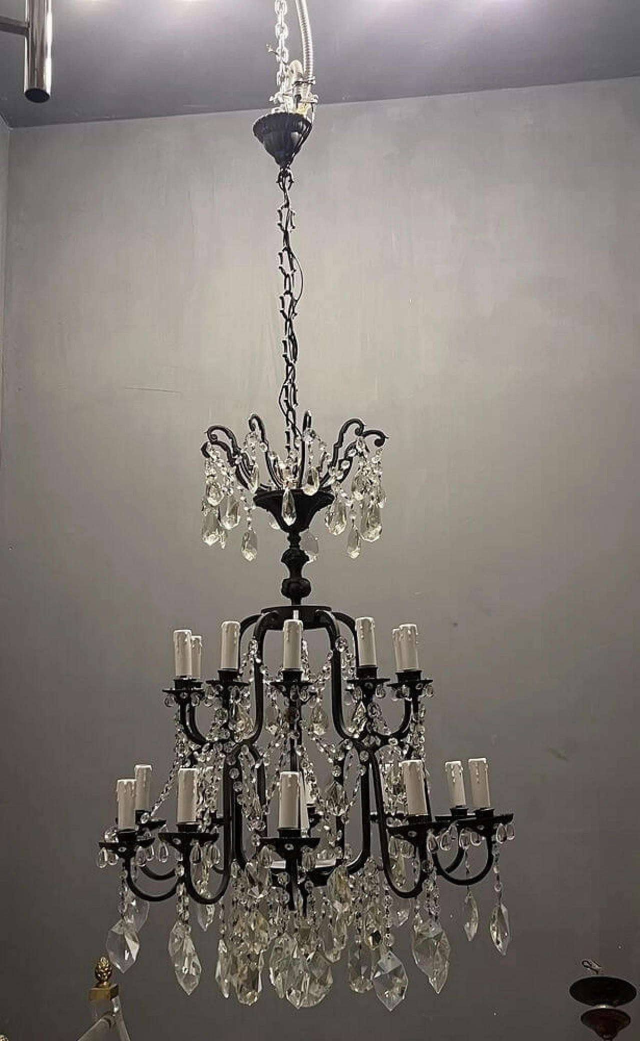 Crystal and wrought iron chandelier, 20s 1258512