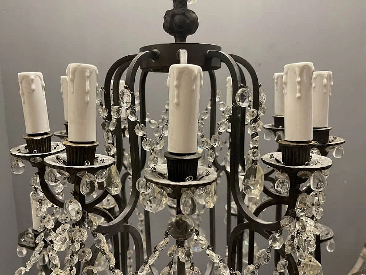 Crystal and wrought iron chandelier, 20s 1258513