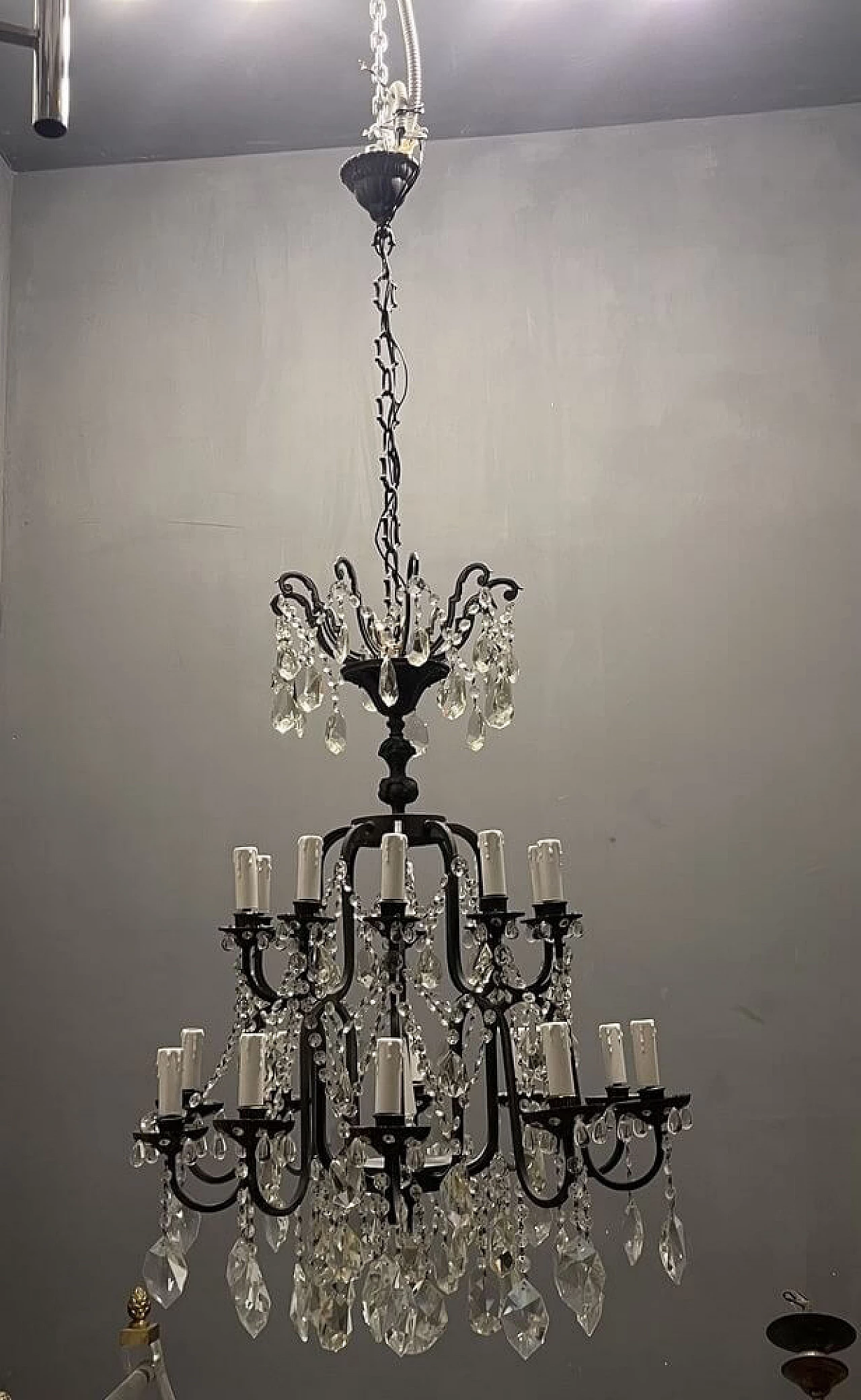 Crystal and wrought iron chandelier, 20s 1258514