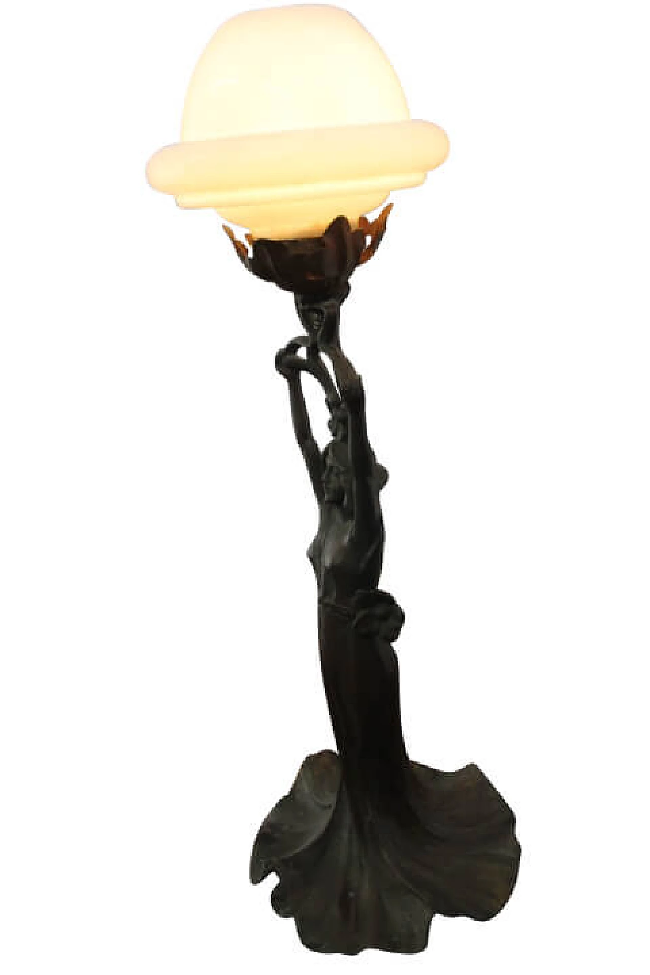 Art Nouveau lamp with bronze lady, 30s 1258906