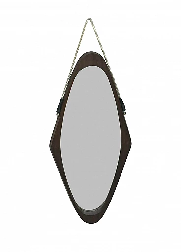Specchio a rombo in stile scandinavo in teak, anni '60