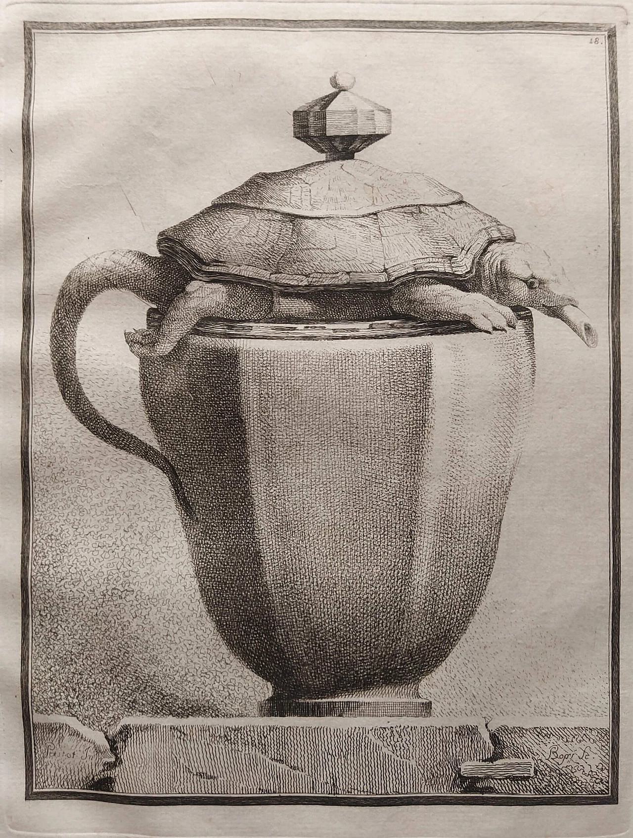 Benigno Bossi, Etching Cioccolatiera con tartaruga, 18th century 1259312