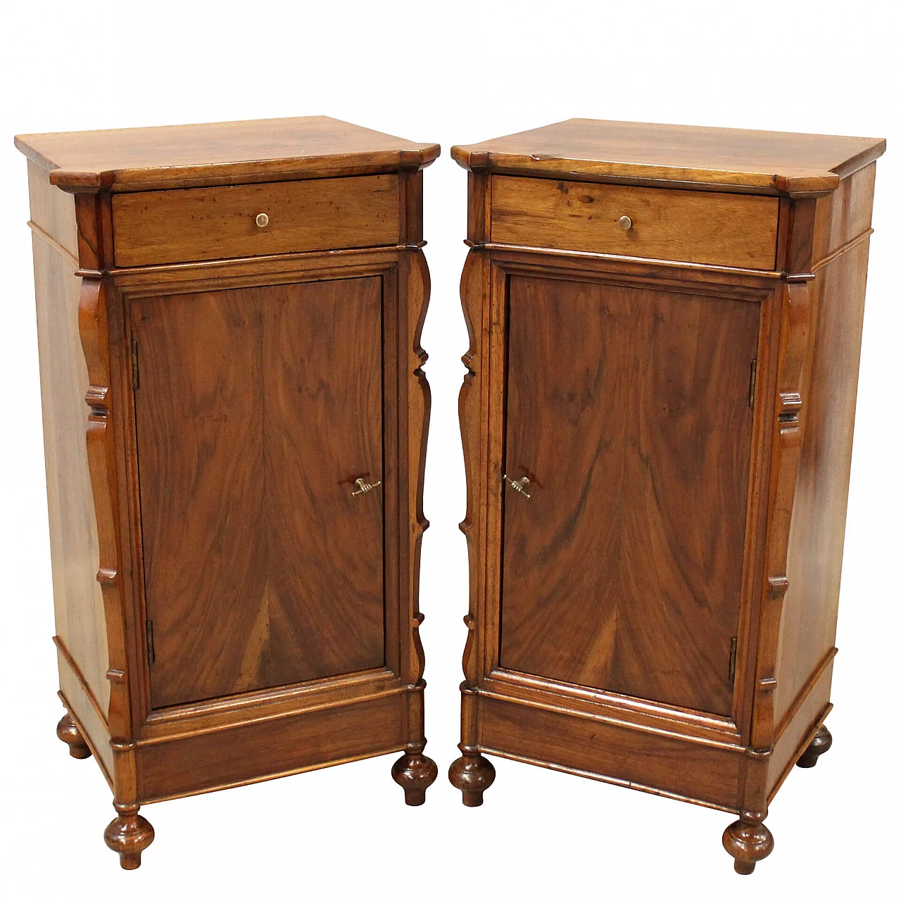 Pair of Louis Philippe bedside tables in solid walnut, 19th century 1259338