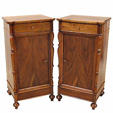Pair of Louis Philippe bedside tables in solid walnut, 19th century