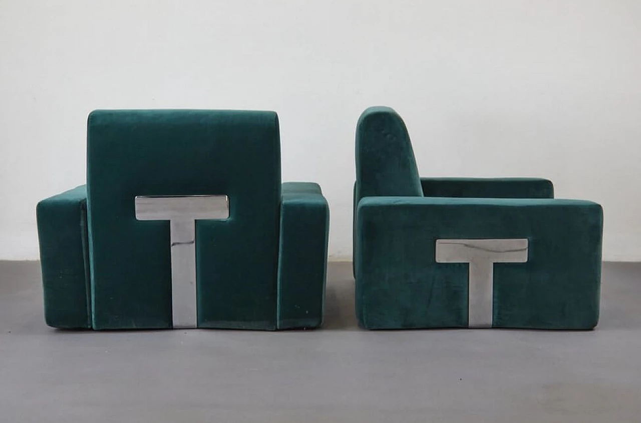 Pair of armchairs in velvet and chromed metal by Vittorio Introini for Saporiti Italia, 70s 1259500