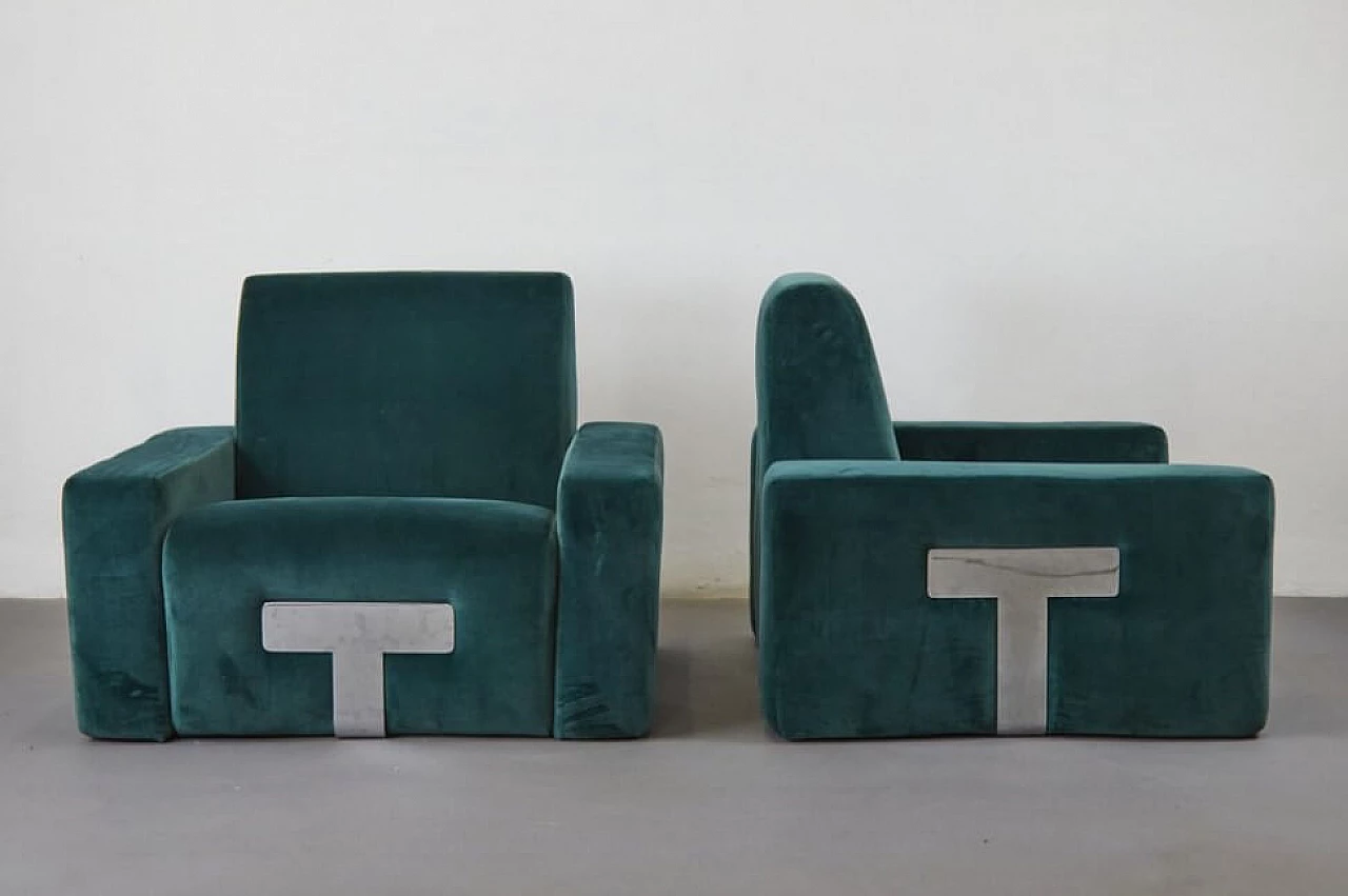 Pair of armchairs in velvet and chromed metal by Vittorio Introini for Saporiti Italia, 70s 1259501