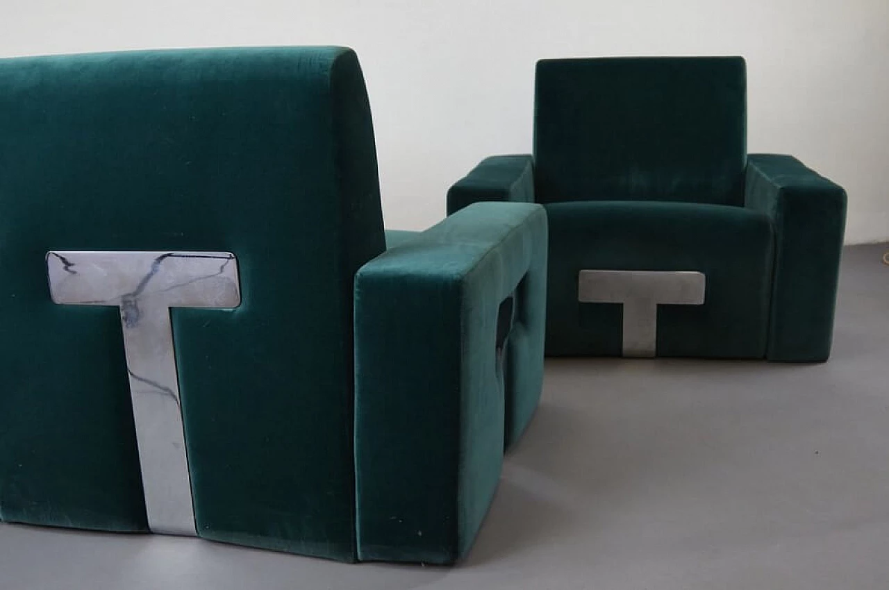 Pair of armchairs in velvet and chromed metal by Vittorio Introini for Saporiti Italia, 70s 1259503