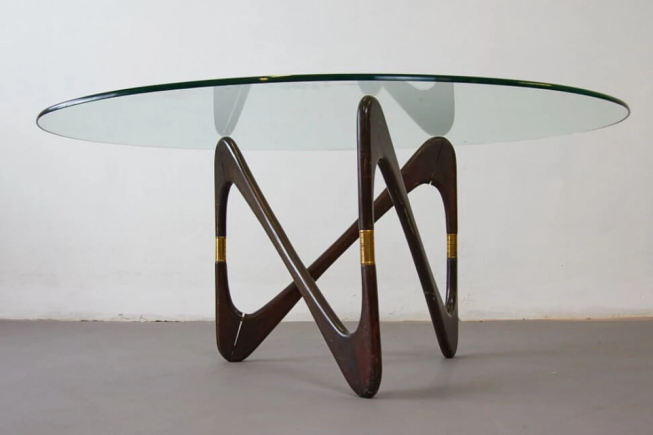 Coffee table in walnut, glass and brass by Cesare Lacca, 50s 1259518