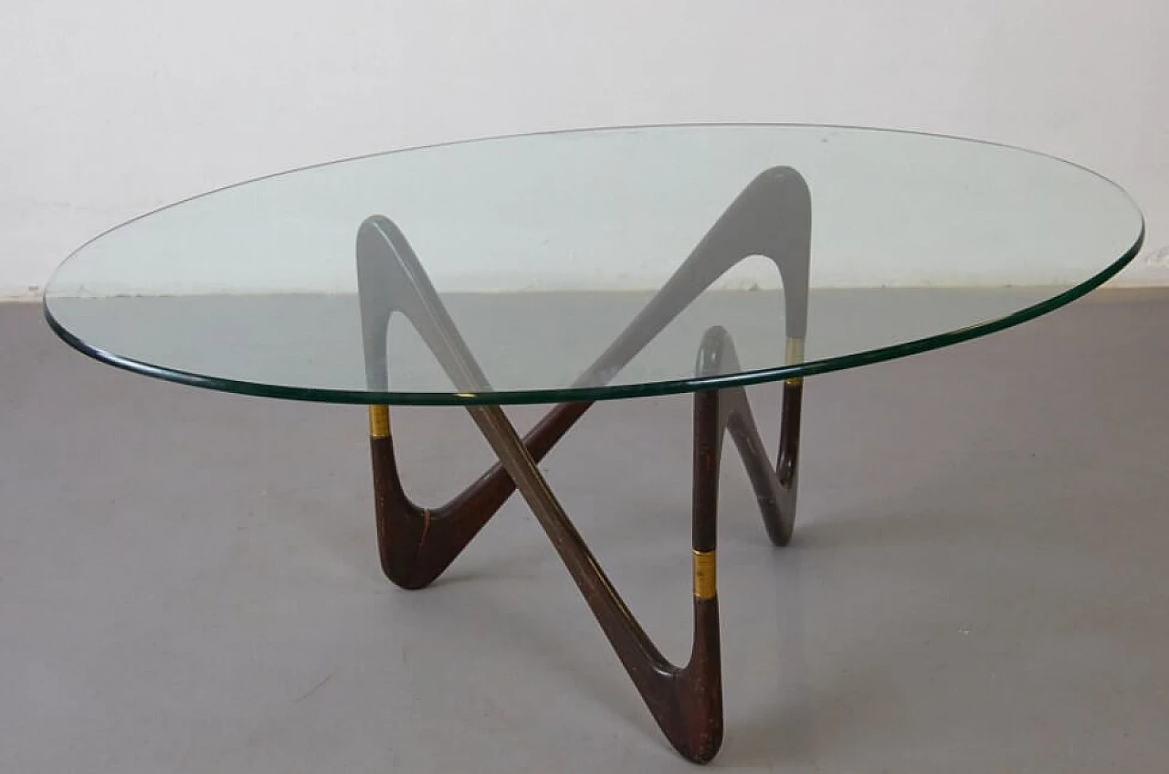 Coffee table in walnut, glass and brass by Cesare Lacca, 50s 1259519
