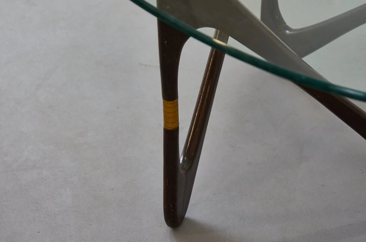 Coffee table in walnut, glass and brass by Cesare Lacca, 50s 1259520