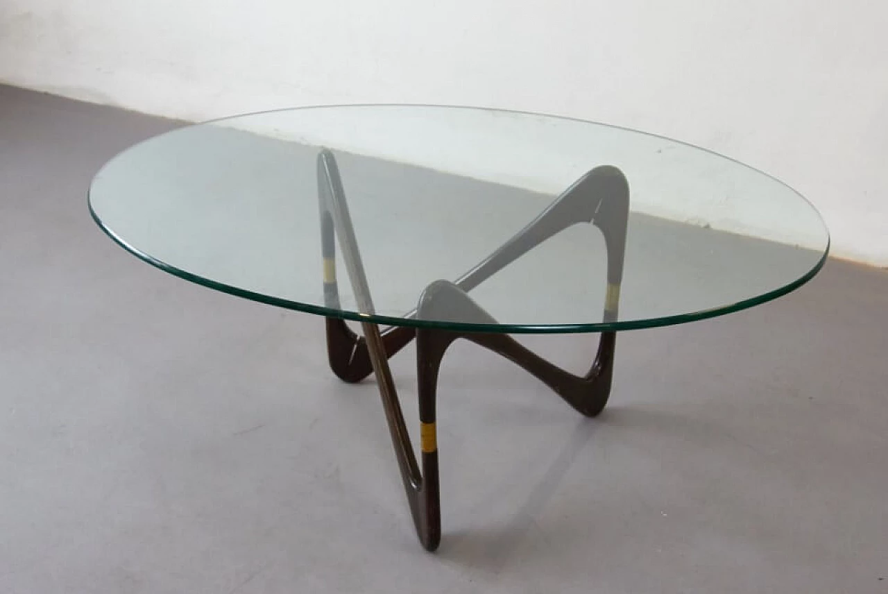Coffee table in walnut, glass and brass by Cesare Lacca, 50s 1259521