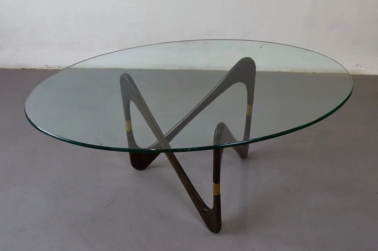 Coffee table in walnut, glass and brass by Cesare Lacca, 50s 1259525