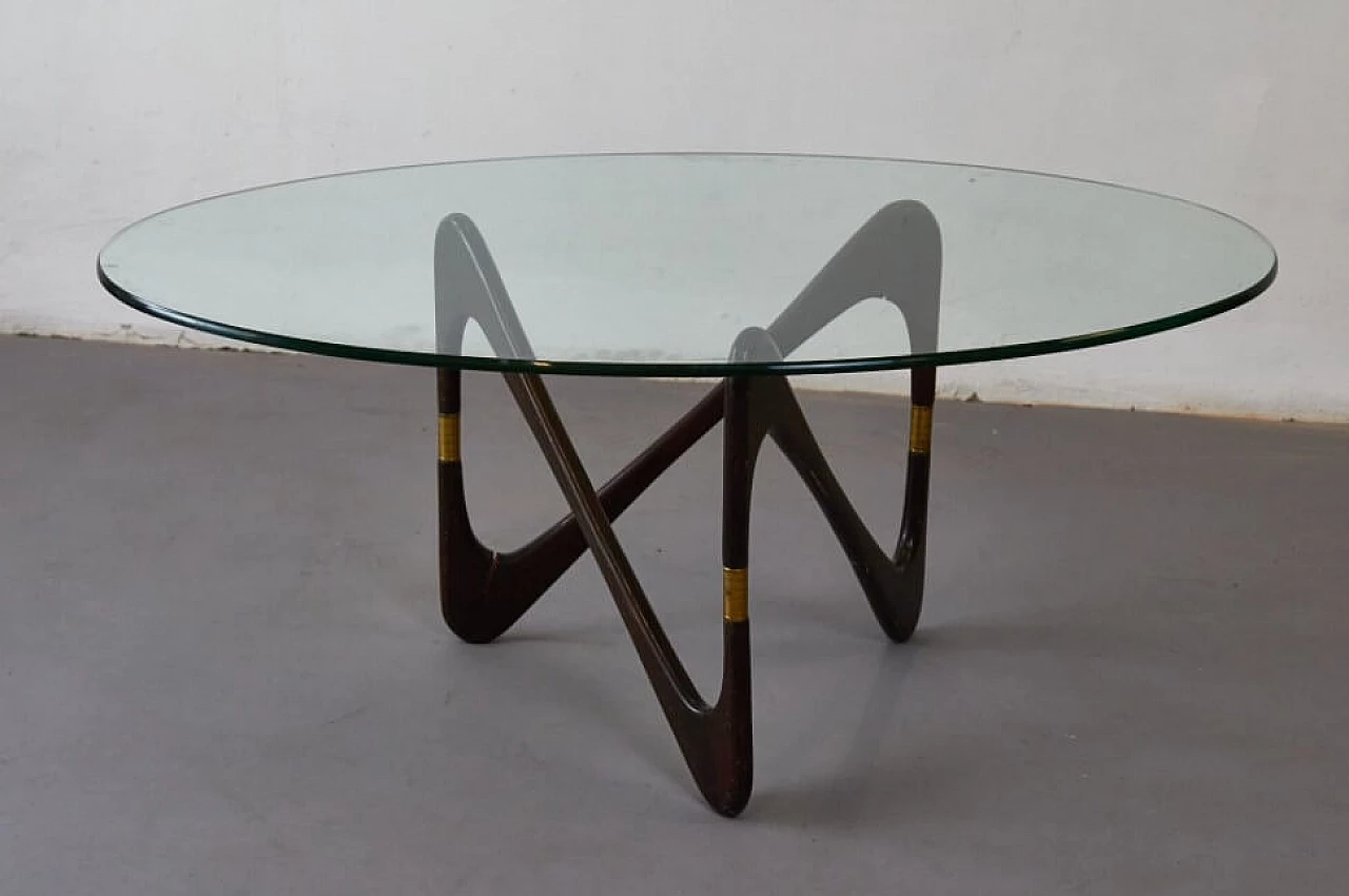 Coffee table in walnut, glass and brass by Cesare Lacca, 50s 1259526