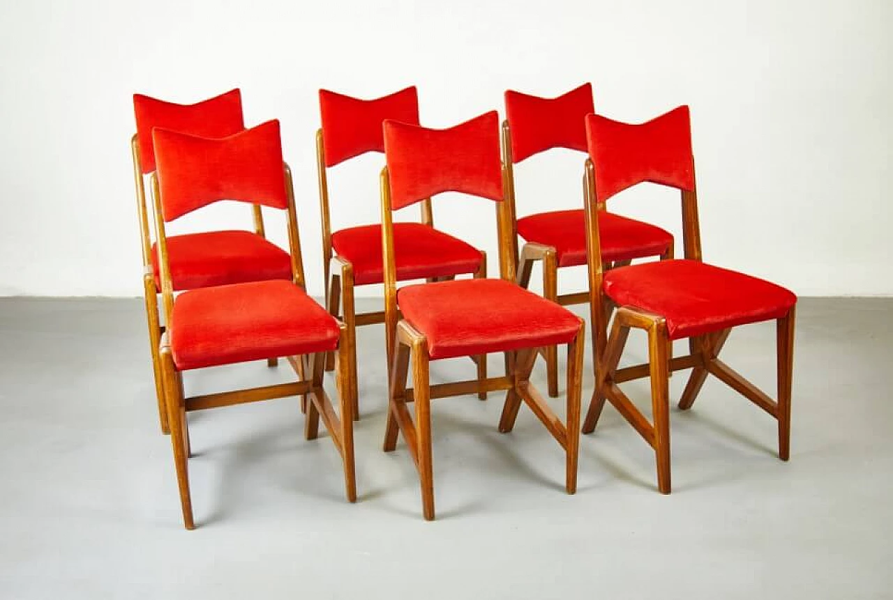 6 Chairs in walnut and velvet by Louis Scremins, 1950s 1259561