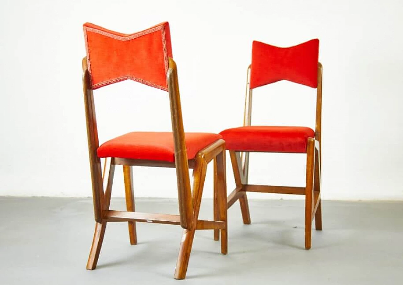 6 Chairs in walnut and velvet by Louis Scremins, 1950s 1259563