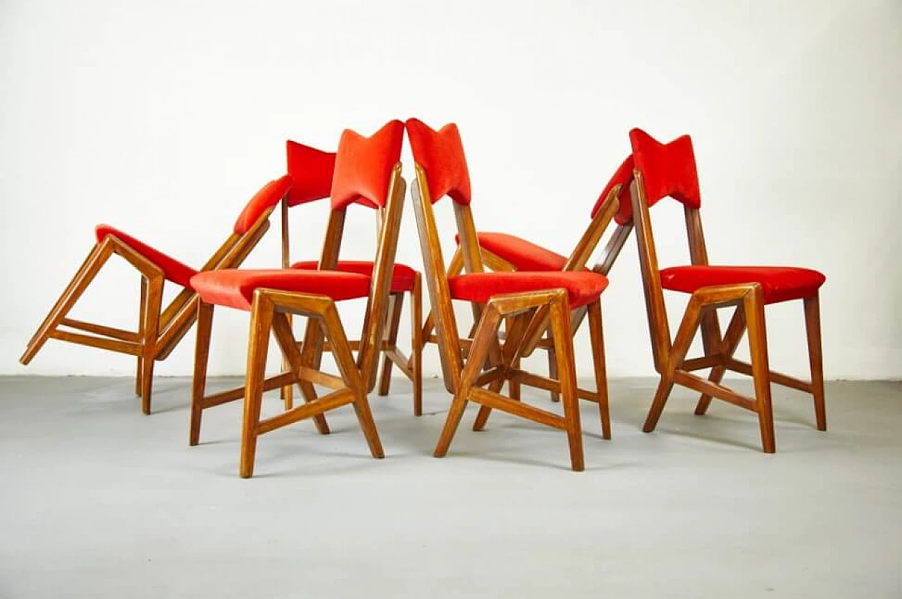 6 Chairs in walnut and velvet by Louis Scremins, 1950s 1259565