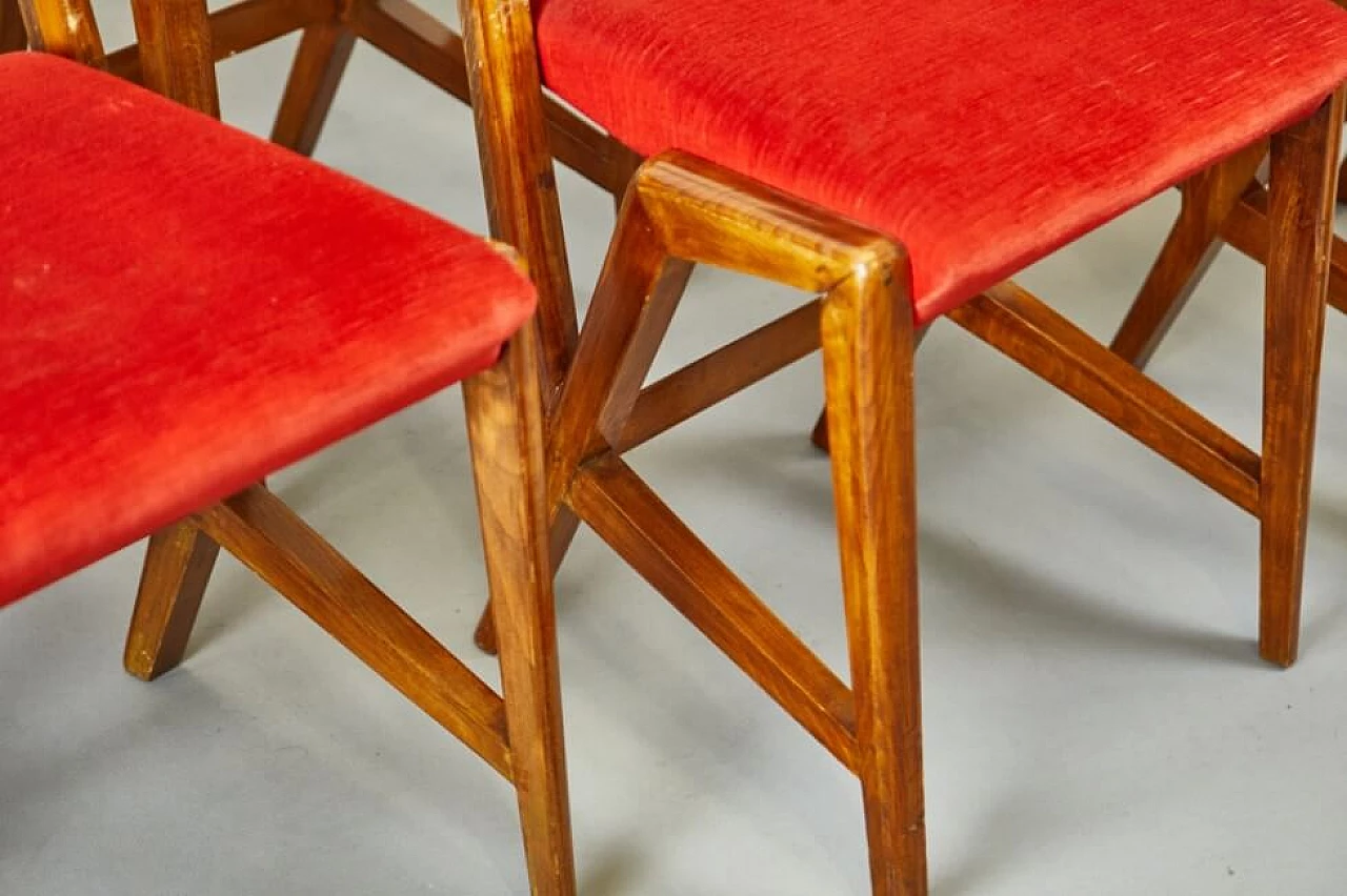 6 Chairs in walnut and velvet by Louis Scremins, 1950s 1259566