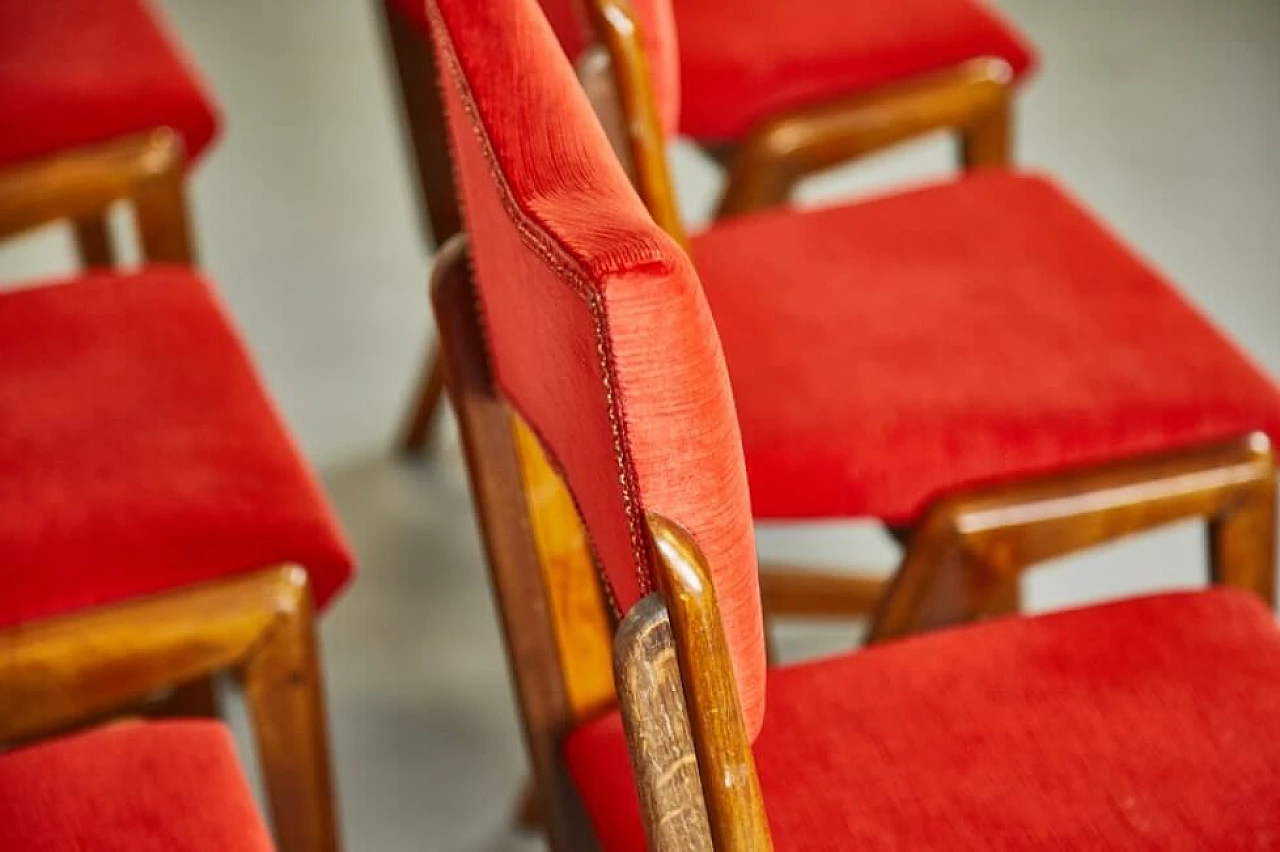 6 Chairs in walnut and velvet by Louis Scremins, 1950s 1259567