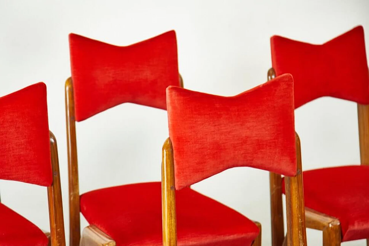 6 Chairs in walnut and velvet by Louis Scremins, 1950s 1259569