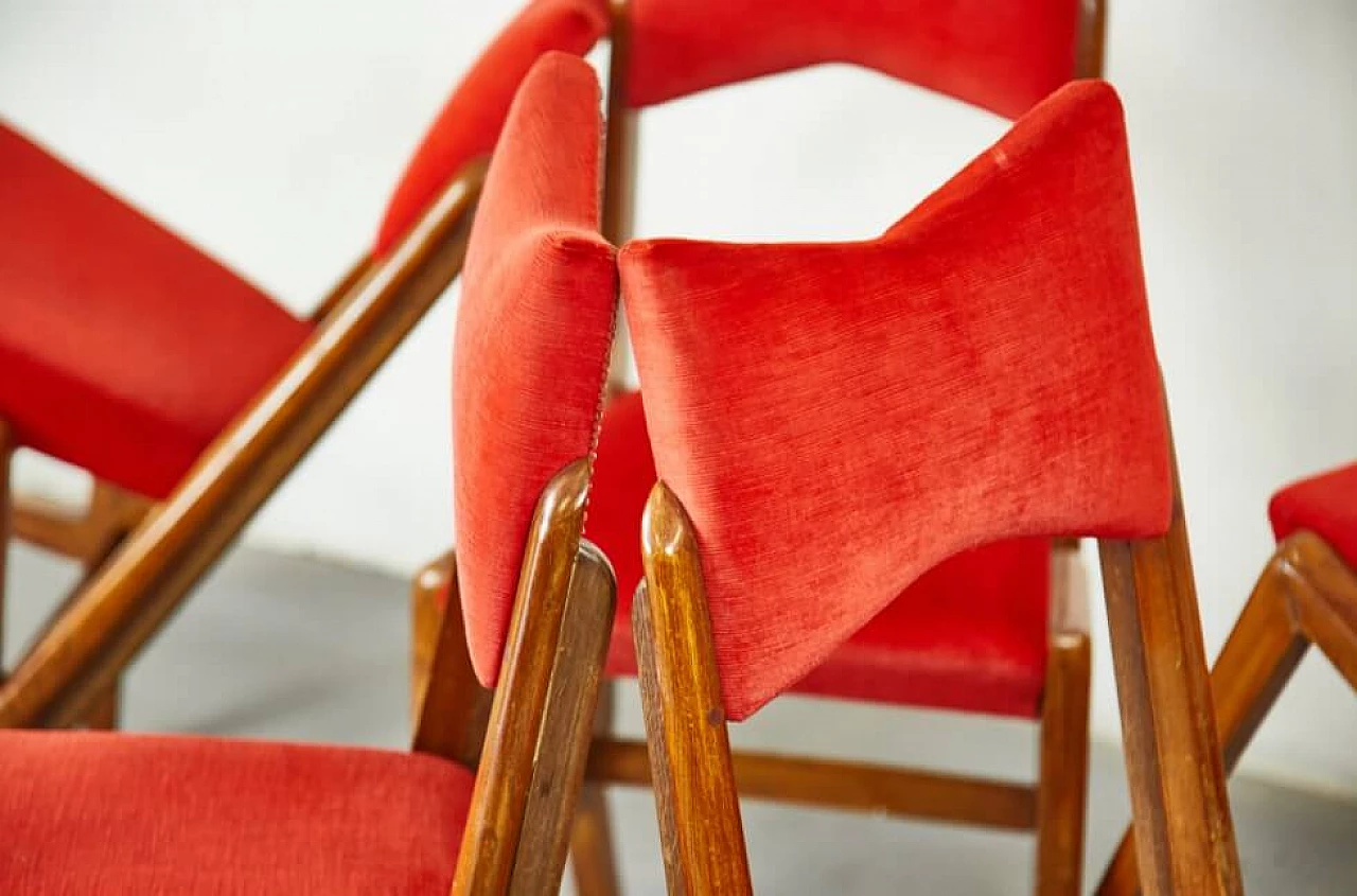 6 Chairs in walnut and velvet by Louis Scremins, 1950s 1259570