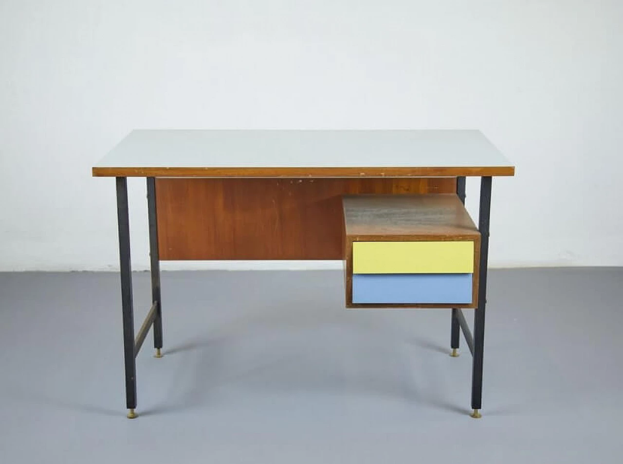 Desk in wood, iron and brass, 50s 1259580