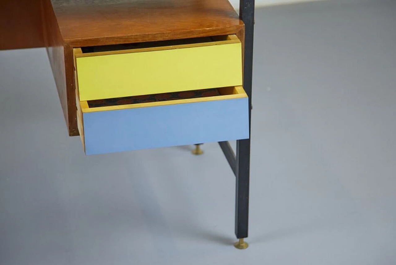 Desk in wood, iron and brass, 50s 1259589