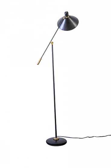 Swivel floor lamp in iron, aluminium and brass by Stilux Milano, 50s