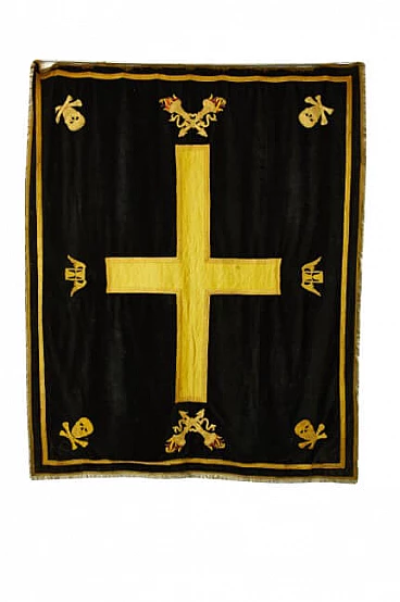 Masonic funeral carpet in velvet, gold plating and copper, 10s
