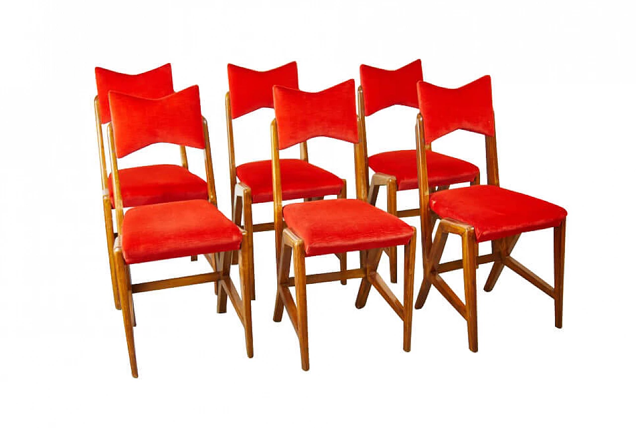 6 Chairs in walnut and velvet by Louis Scremins, 1950s 1259743