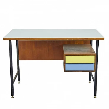 Desk in wood, iron and brass, 50s