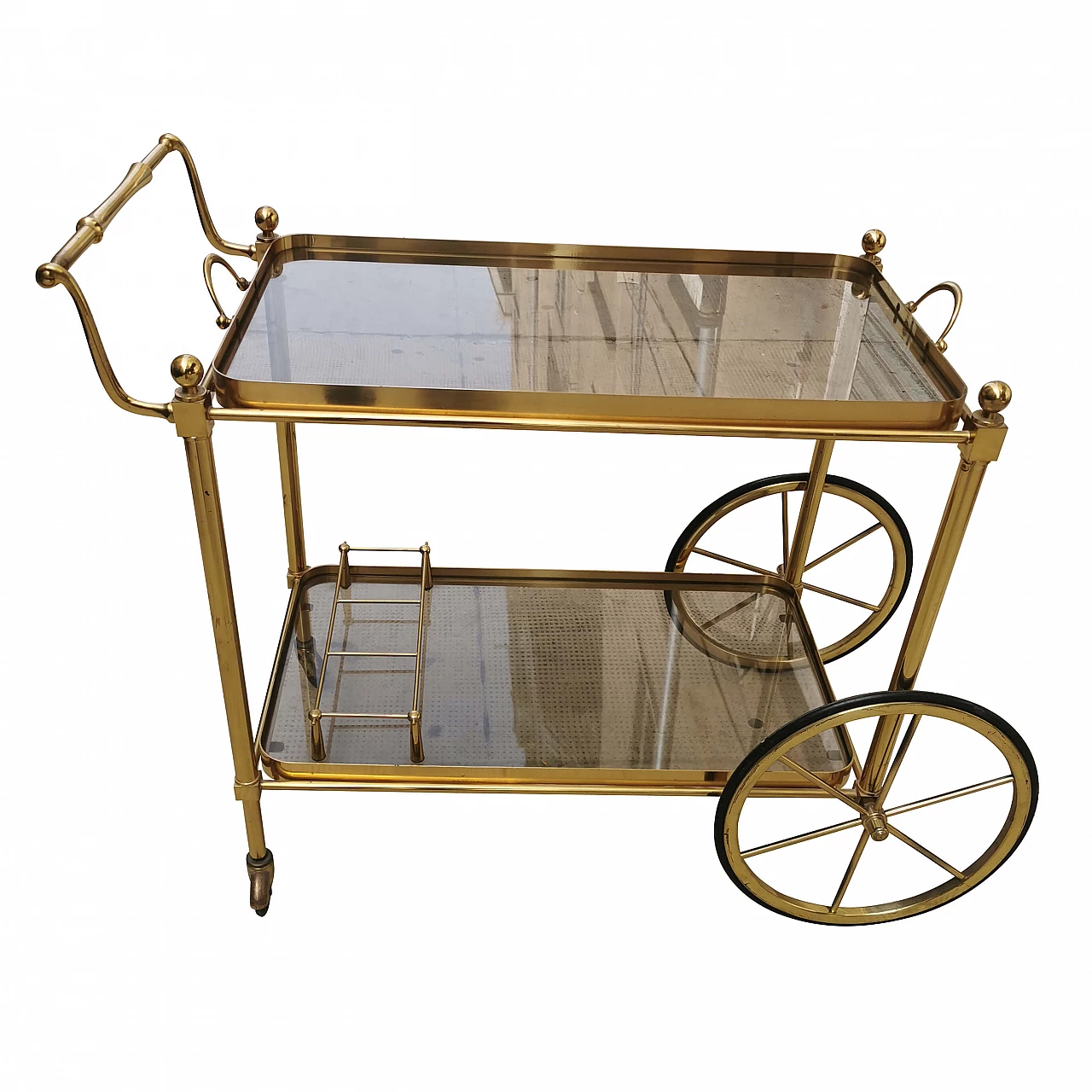 Neoclassical style brass bar cart with removable tray by Maison Bagués, 1940s 1259789