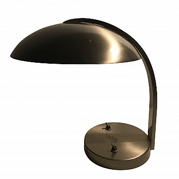 Lampada da tavolo in acciaio patinato e base in ghisa di Egon Hillebrand, anni '50