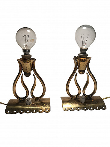 Coppia di lampade da tavolo in ottone, anni '20