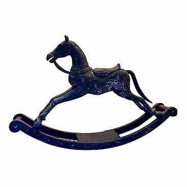 Antique rocking horse in wood large size, half 20th century