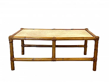 Tavolino in bambù con piano in travertino, anni '70