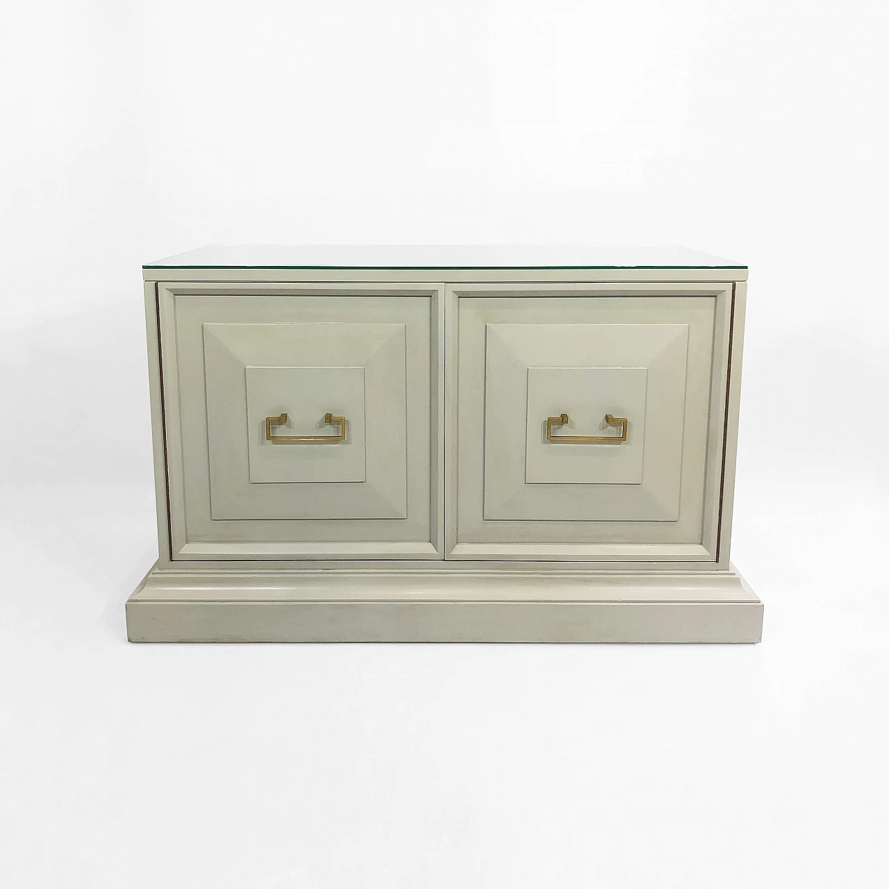 Credenza americana in legno con piano in vetro, anni '70 1260281