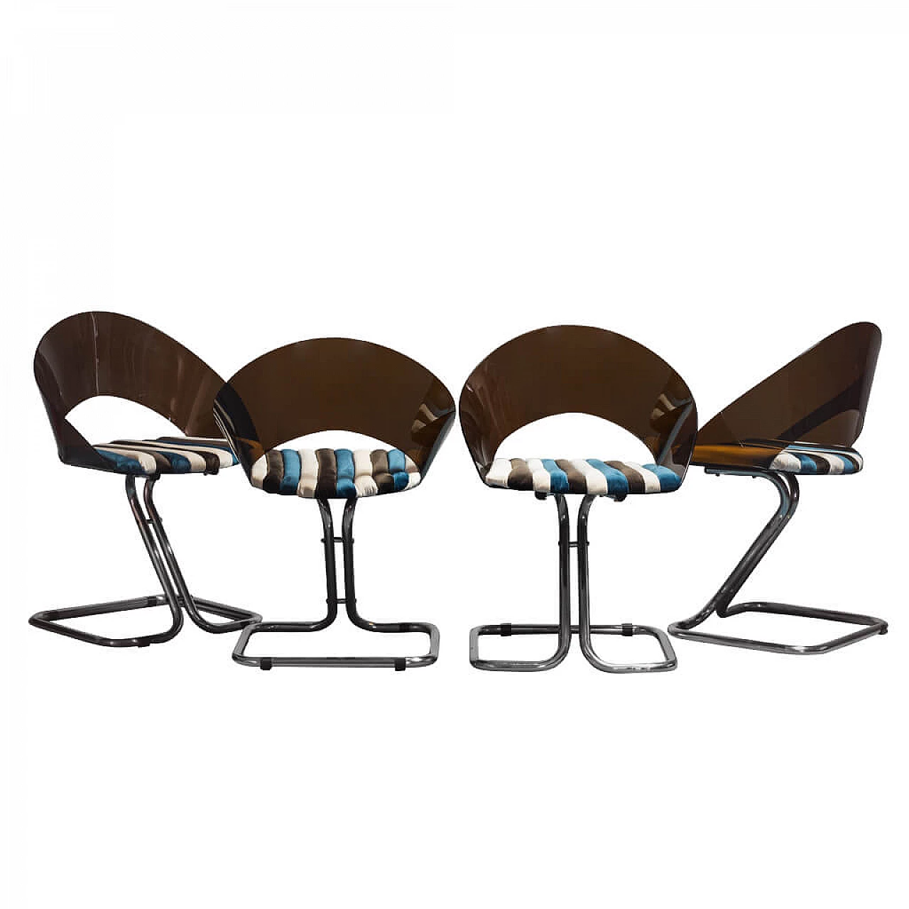 4 Sedie in acciaio e plexiglass nello stile di Guido Faleschini, anni '80 1260330