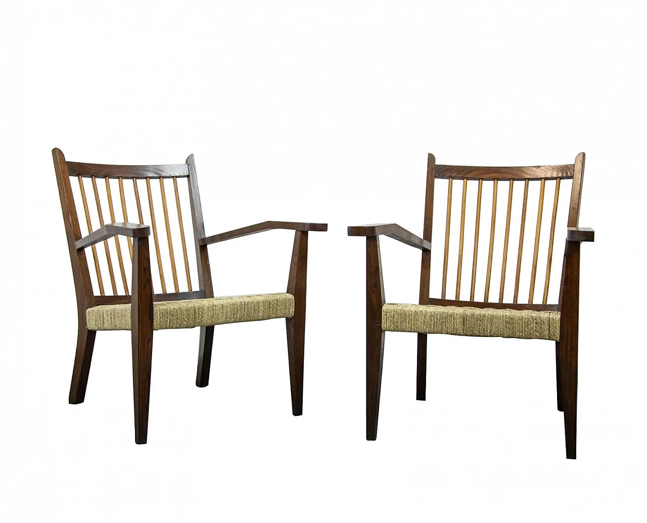 Pair of armchairs in wood and straw by Paolo Buffa, 1940s 1260553