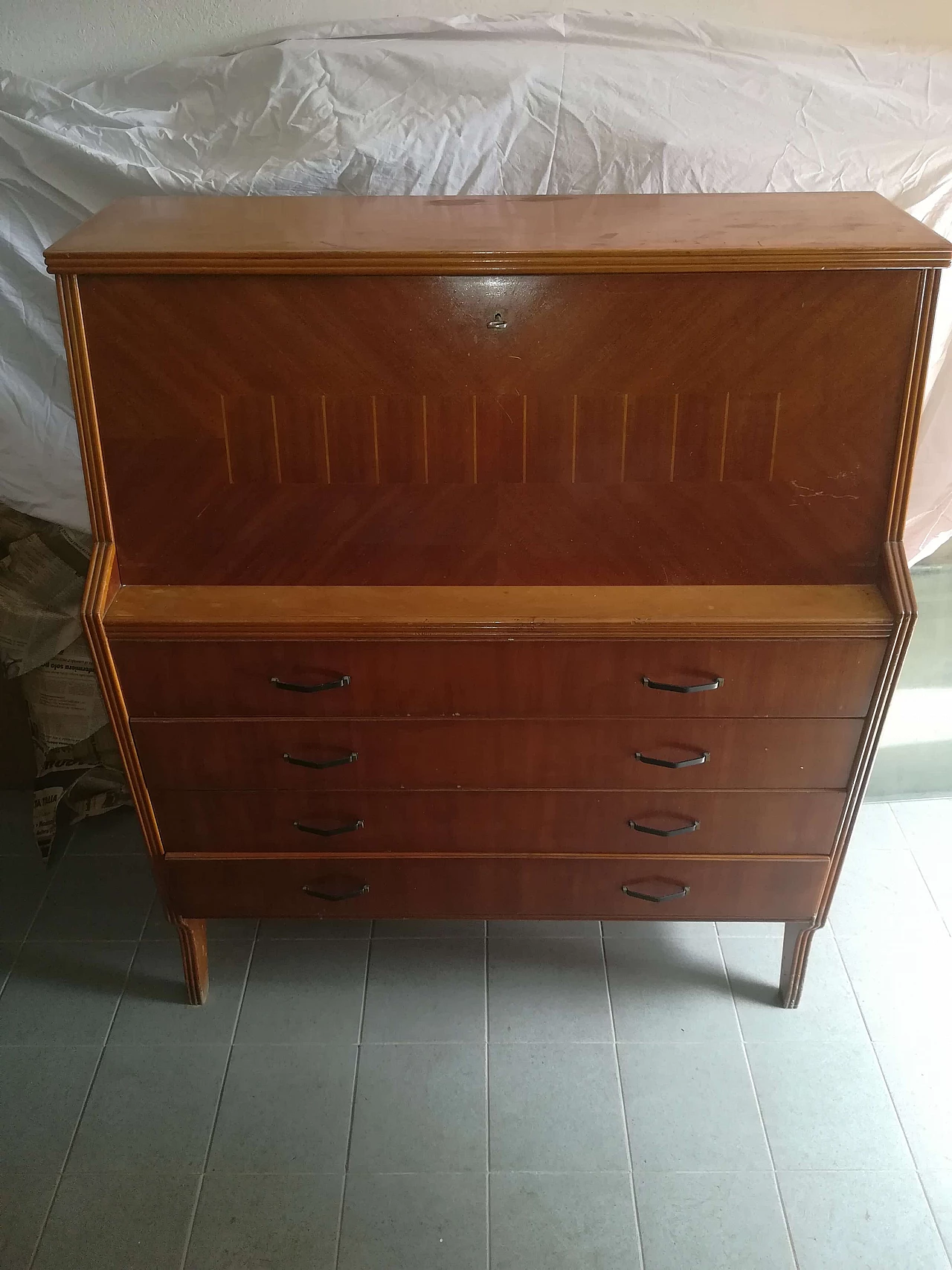 Flap cabinet with drawers and writing surface, 70s 1260599