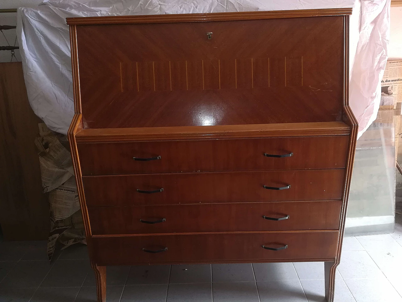 Flap cabinet with drawers and writing surface, 70s 1260600