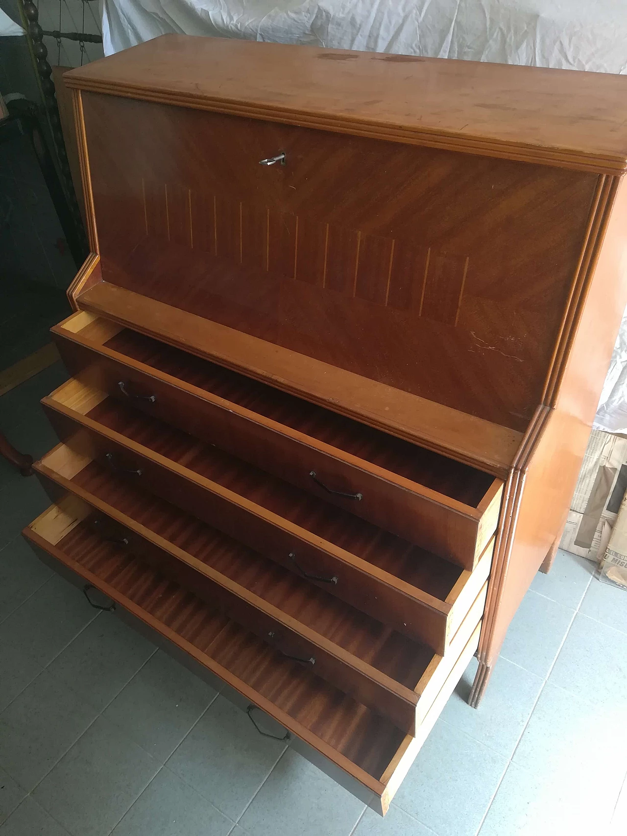 Flap cabinet with drawers and writing surface, 70s 1260601