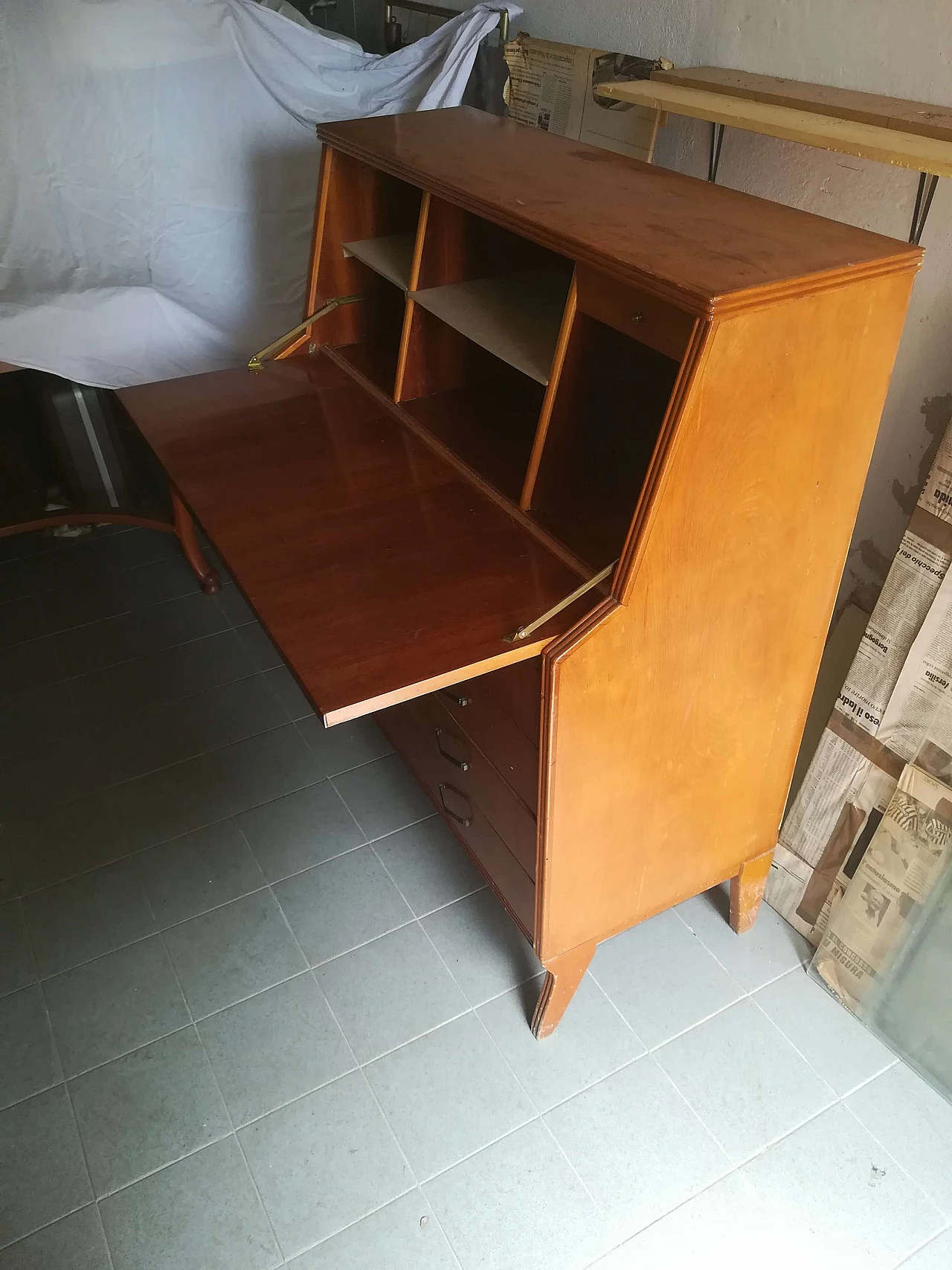 Flap cabinet with drawers and writing surface, 70s 1260602