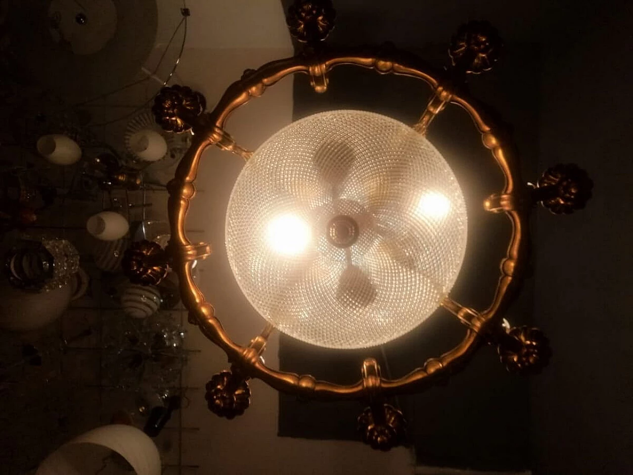 Large Art Deco 12-light bronze chandelier, 40s 1260677