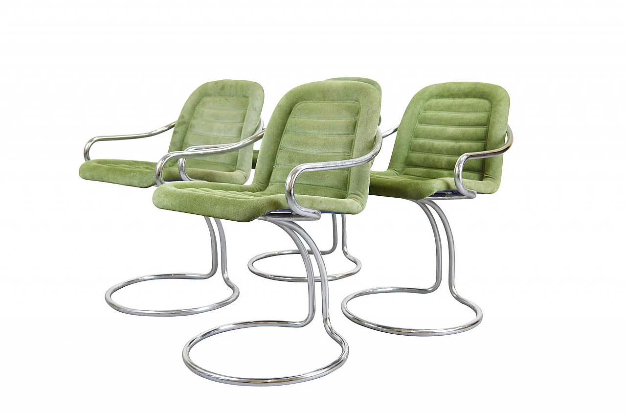4 Chromed and green dining chairs by Gastone Rinaldi, 70s 1261049
